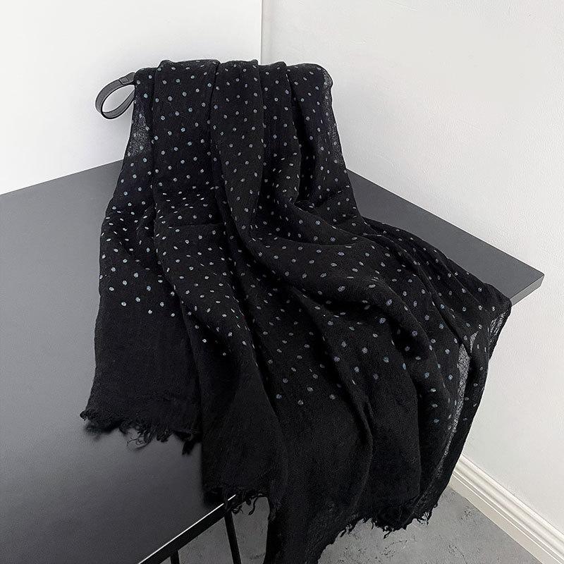 High-end Korean Polka Dot Printed Cotton and Linen Scarf In Winter Versatile Long Scarf Shawl