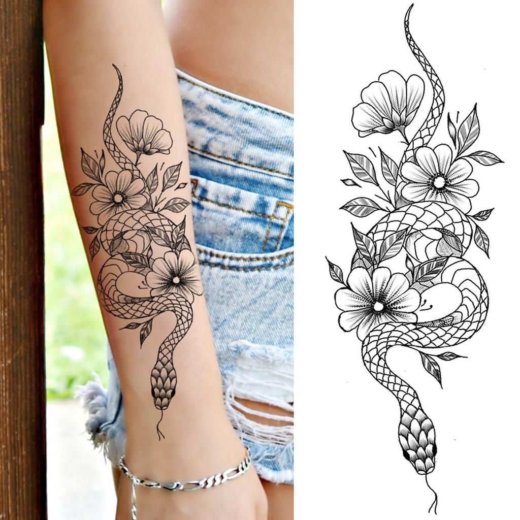 1 Sheet Black Flower Temporary Tattoos For Women Girls Realistic Fake Flora Floral Peony Tattoo Sticker Body Art Painting Decal