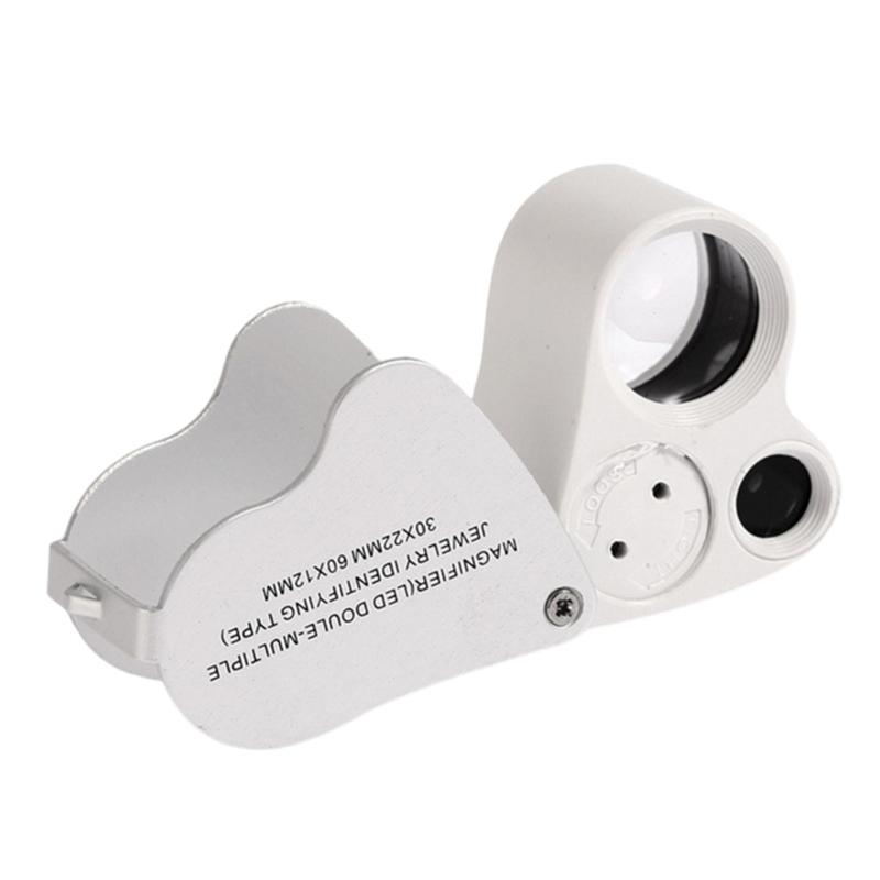 

30 x 60 Magnifying Glass Jeweler s Magnifier Folding Magnifier with LED Light for Diamonds Gemstones Jewellery Stamps 1