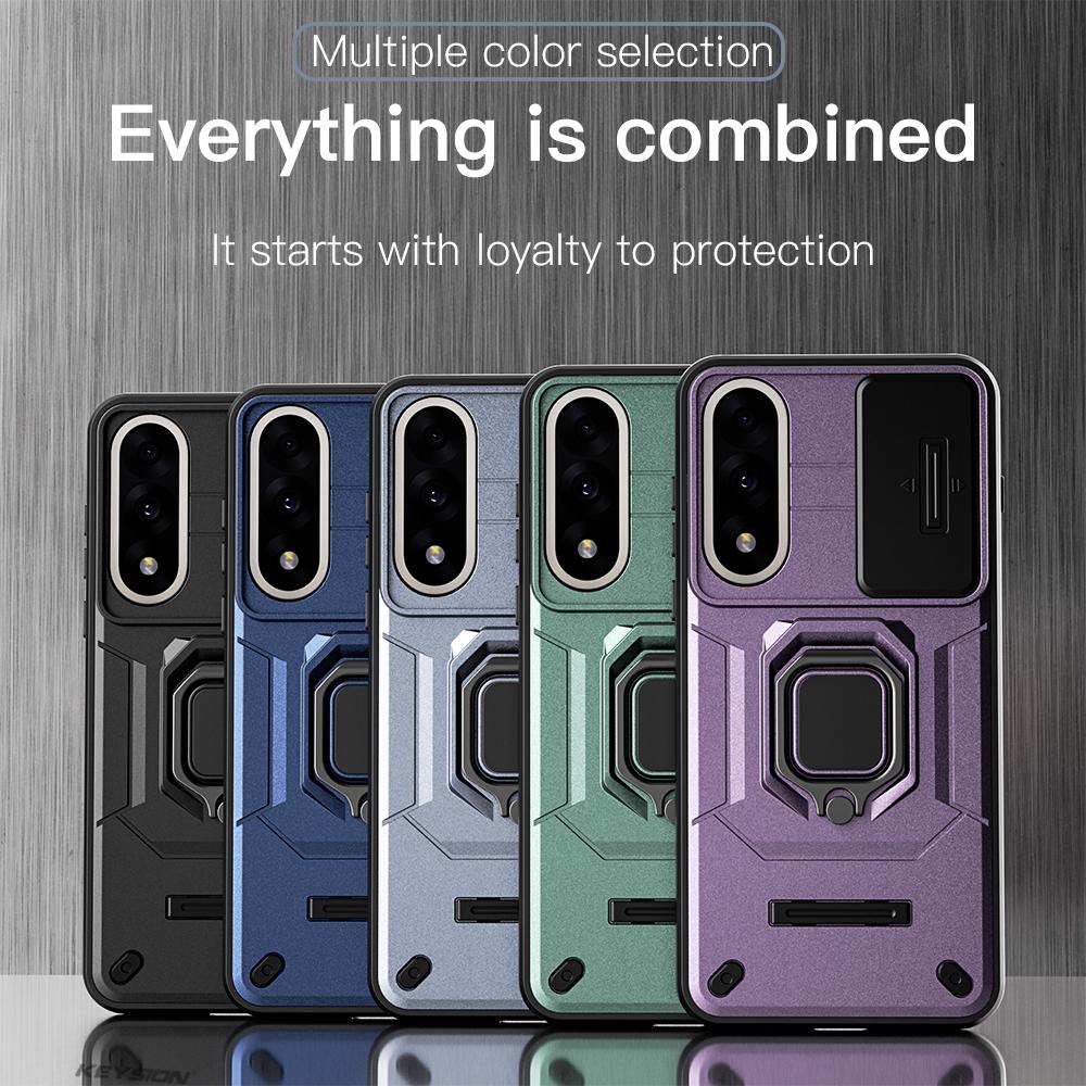 KEYSION Shockproof Case for OnePlus Nord 5 5G Slide Camera Lens Protection Metal Ring Stand Phone Cover for One Plus 1+ Nord 5