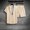 Men's Summer Solid Color Stripe Casual Fashion Loose Short-Sleeved Shorts Shirt Suit