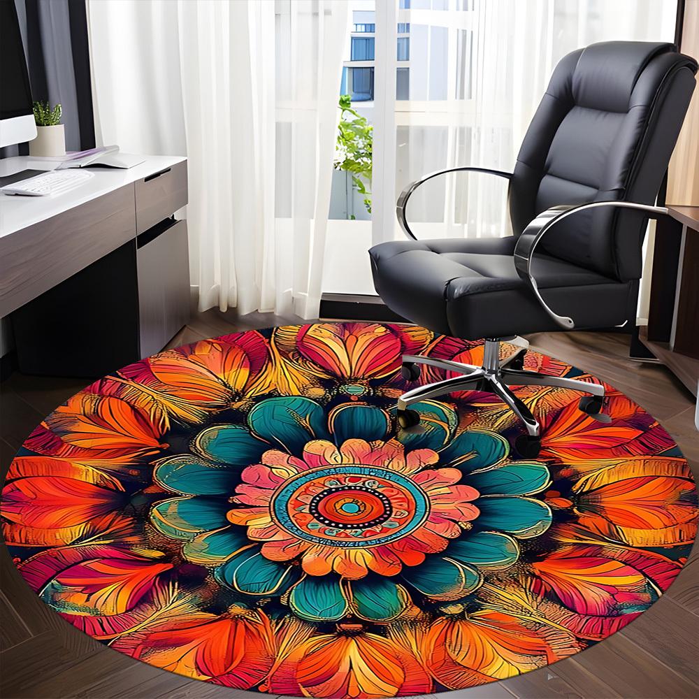1PC Floral Mandala Office Round Area Rug, Indoor Mat Suitable ForOffice, Under Office Chairs Bedroom Living Room Home Decor, Room Deco f046