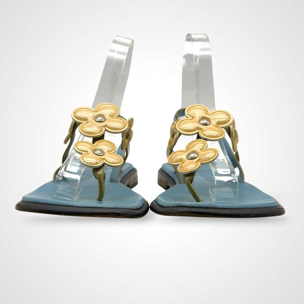 Used LOUIS VUITTON Strap Sandals Flower Leather Blue