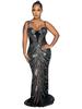 European and American style mesh yarn hot diamond suspender long dress low-cut sexy backless perspective hip skirt waist dress