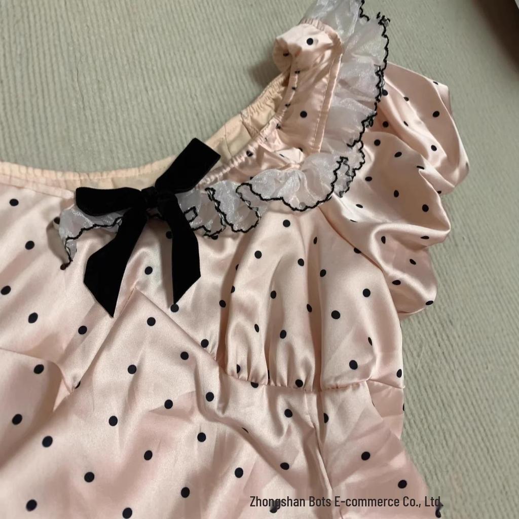 Y2K Sweet Polka Dot Slimming French Bow Short Sleeve T-shirt