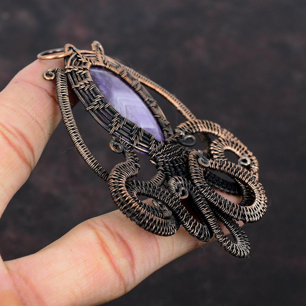 Chevron Amethyst Pendant Copper Wire Wrapped Pendant Gemstone Pendant Copper Jewelry Handmade Pendant Beautiful Octopus Jewelry Gift For Mom