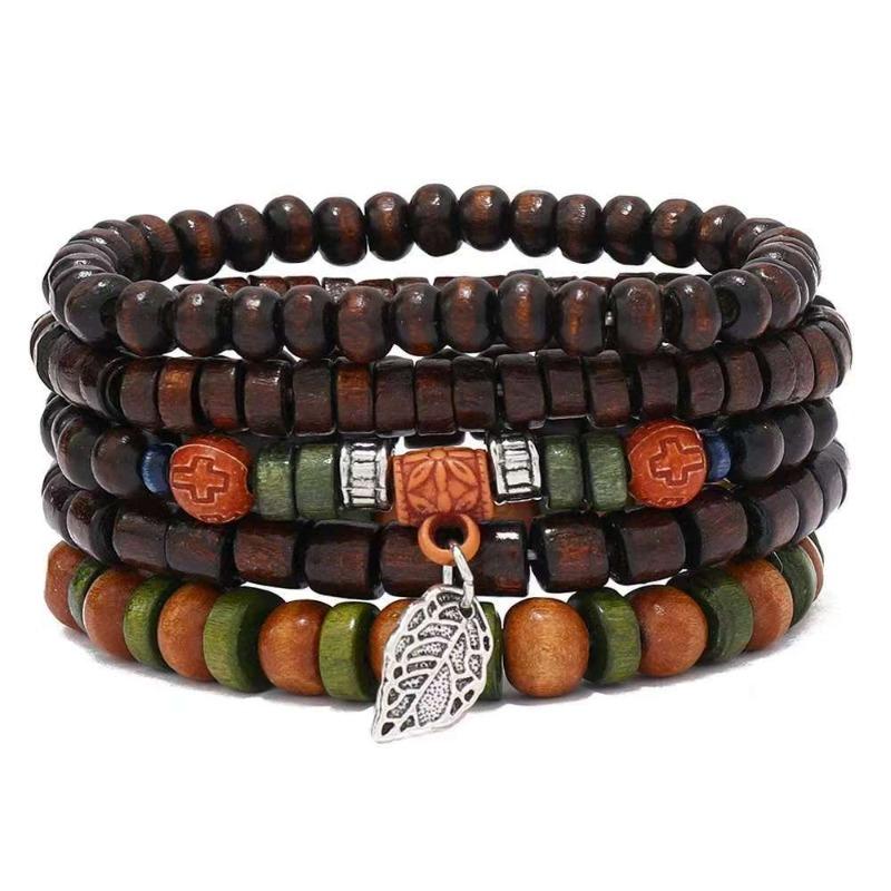 European, American Peace Tree Multi-piece Wooden Bead Beaded Bracelet Retro Simple Men's Personality Stacked Bracelet