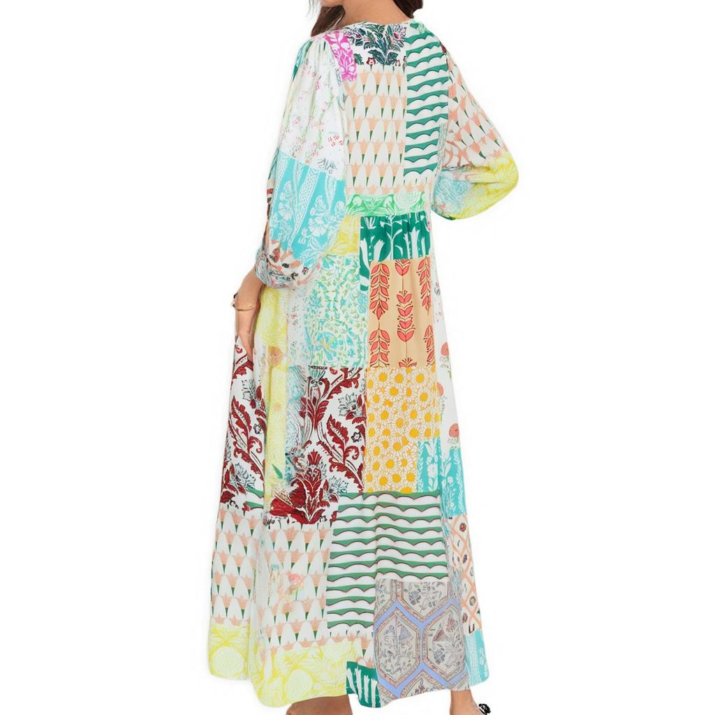 Women's Summer Floral Print Loose Sundress Half Sleeve Beach Flowing Bohemian Maxi Dress