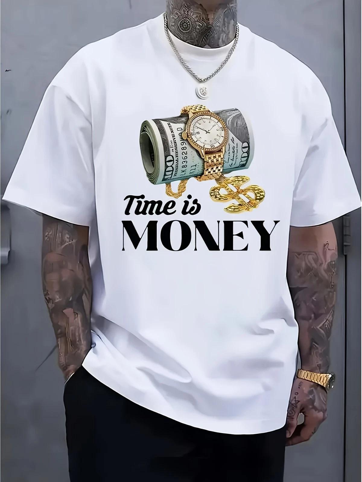 Time is Money T-Shirt | Luxury Watch & Cash Roll Graphic Tee XL