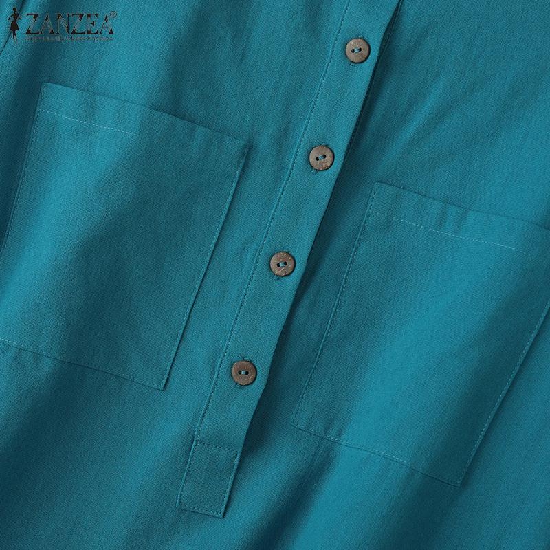 ZANZEA Blusa de Algodón Casual de Mujer con Cuello en V Suelta Manga 3/4