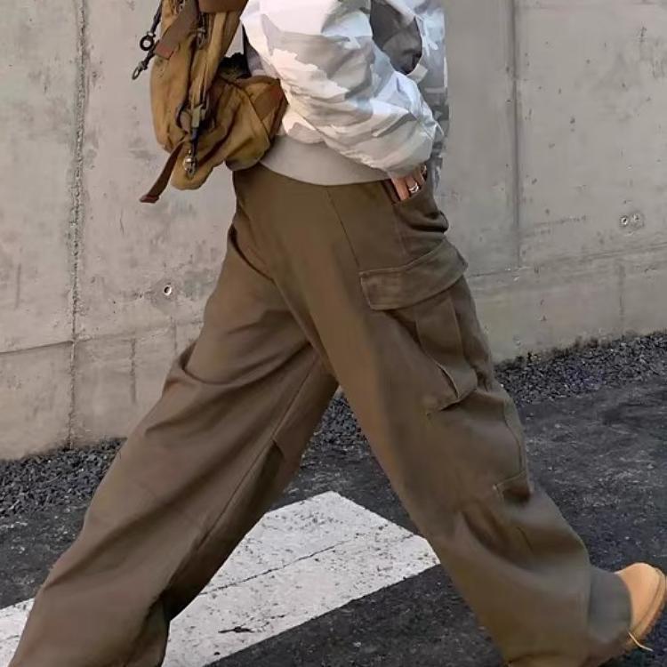 Plus Size Retro Wide Leg Deconstructed Workwear Jeans - Unisex Casual High Street Pants with Big Pockets