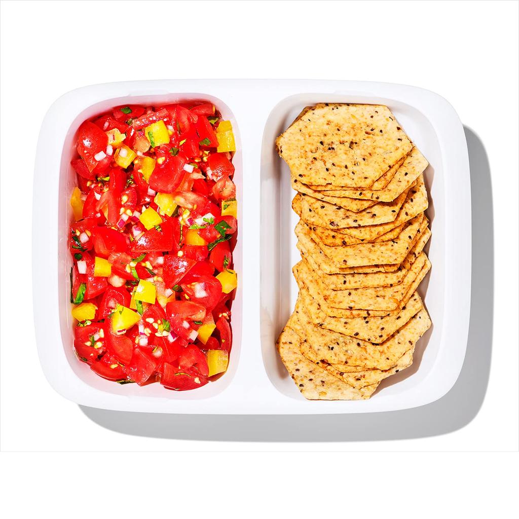 OXO Prep Go Container with Microwave 2 Cups Dips and Dippables & 0.4L Divider, Safe, White, -