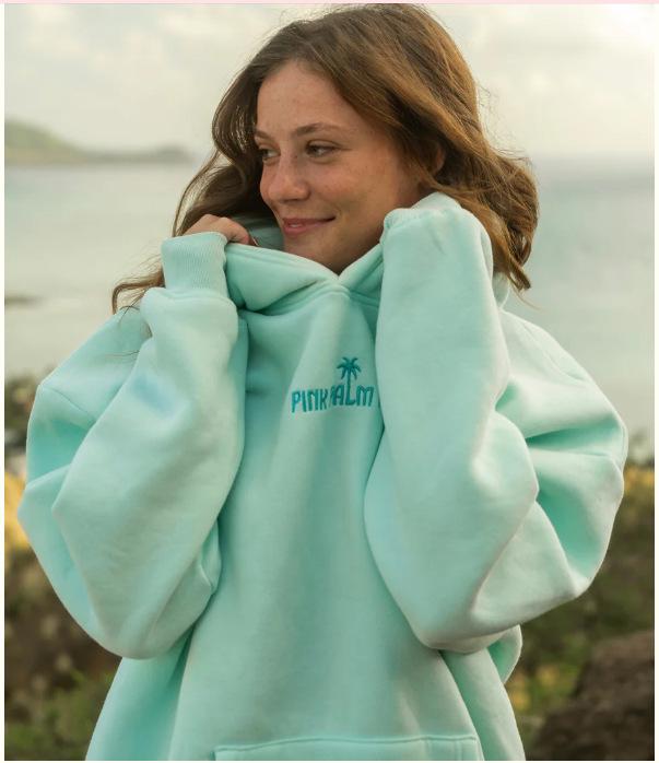 European Size Coconut Wave Embroidery Hoodie with Drop Shoulder Sleeves