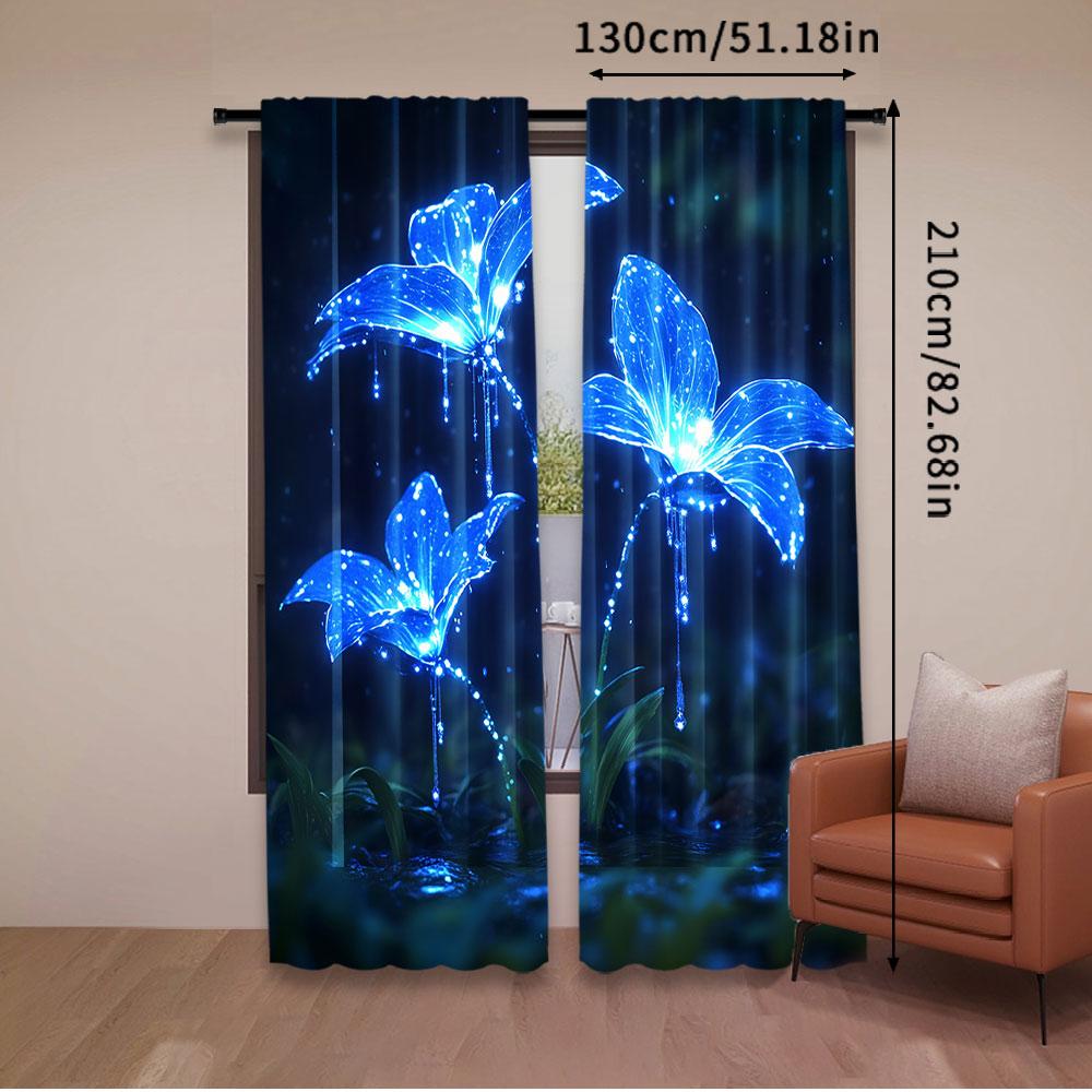 2Pcs Lily Of The Valley Flower Curtain Blue Floral Curtain Nature Botanical Curtain Suitable For Living Room Bedroom Kitchen And