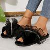 Mesh Faux Fur Cotton Slippers for Women All Match Crystal Detor Fur Slippers Woman Winter Cross Strap Indoor Cotton Slides Lady