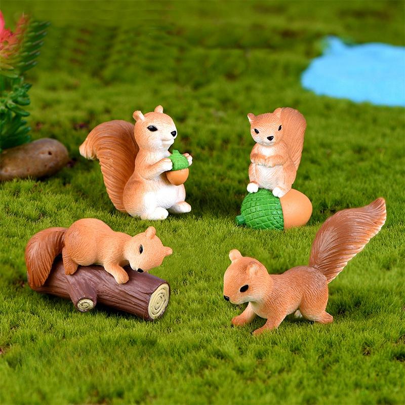 

4PCS Miniature Squirrel Animal Figurine Ornament Home Ornament Micro Landscape Plant Pots Bonsai Craft Decor Garden Accessories 4pcs жёлтый