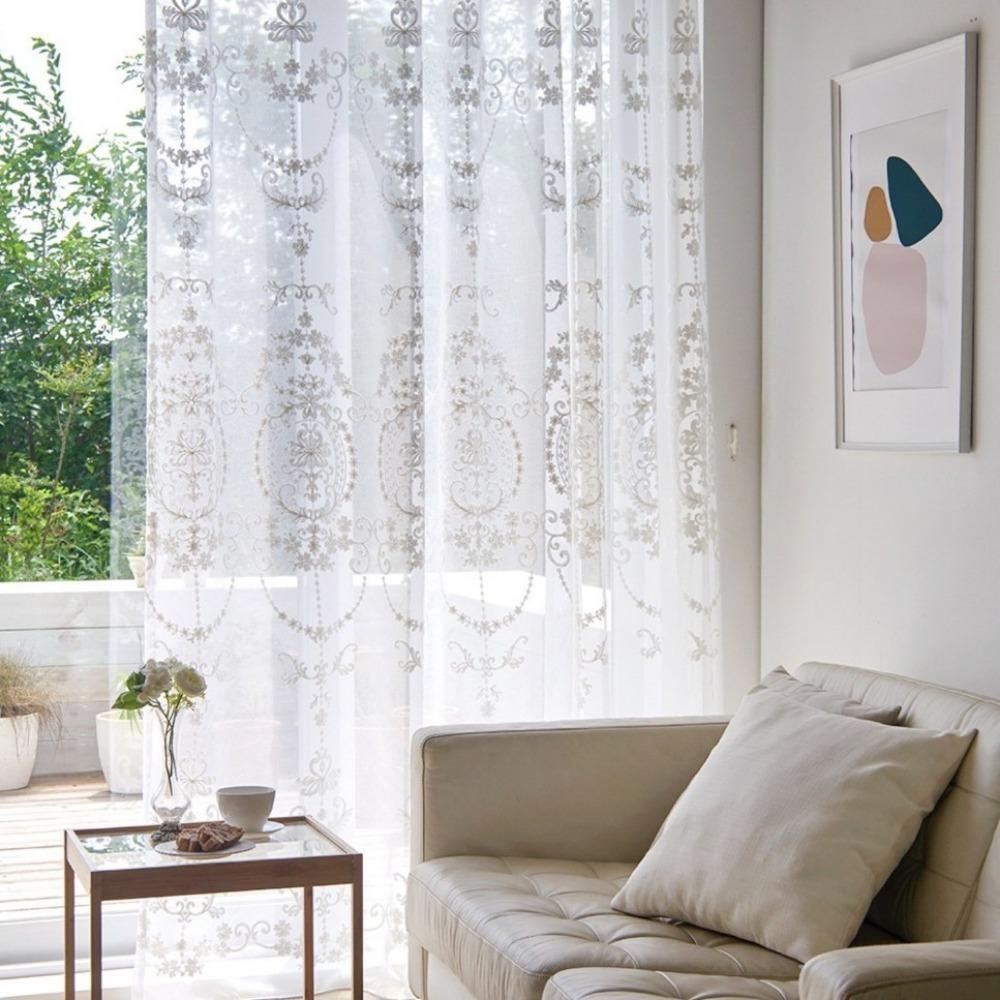 Perforated Retro Knitted Style Embroidered Lace Chiffon Pretty Thin Curtains
