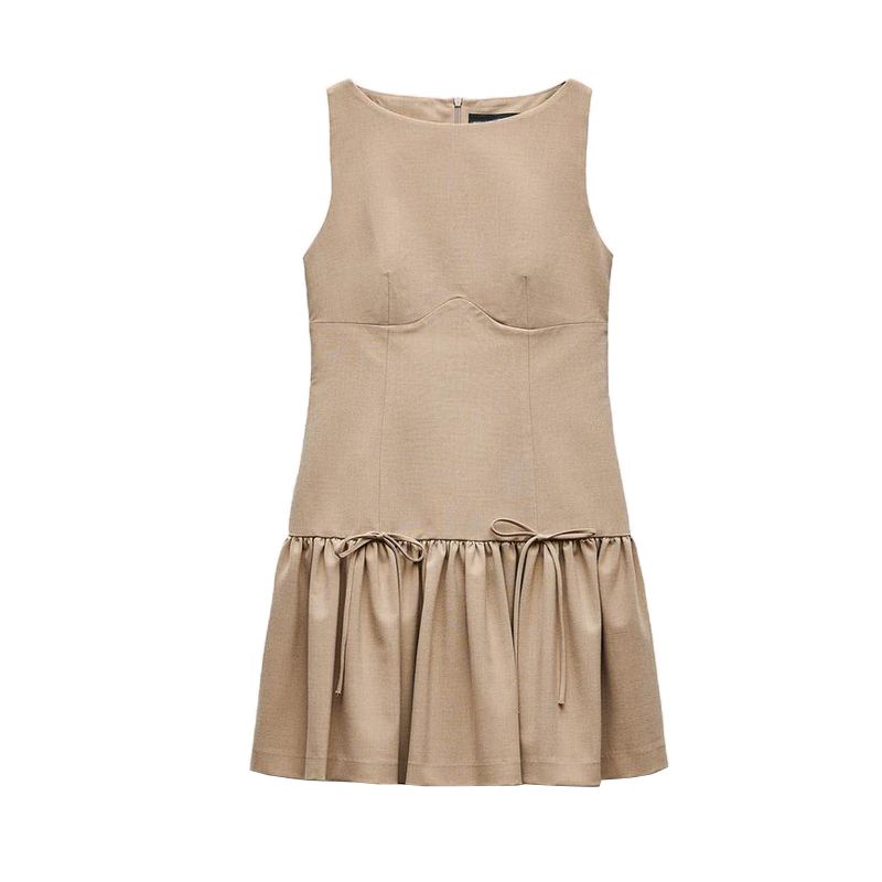 Spring New Women Clothes Fashion Comfortable Sleeveless Short Ribbon Dress 3152278 3152378