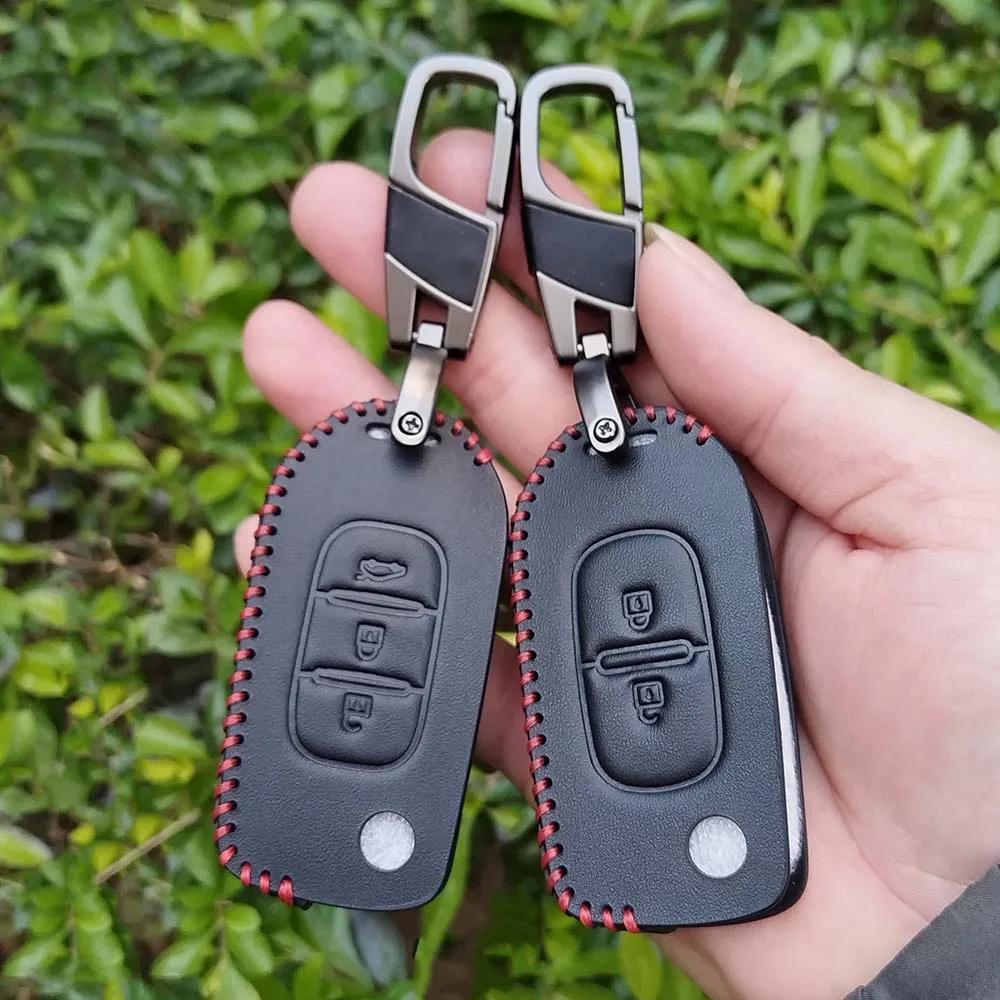 BGO1 Leather Key Case Cover Fob for Renault Logan 2 Stepway Sandero Duster 2019 2020 Holder Keychain Protection Shell Car Accessories