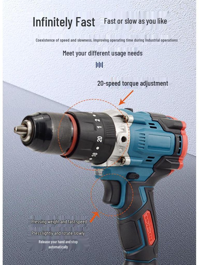 13mm Brushless Electric Drill - High Power, Rechargeable, Cordless Impact Drill & Screwdriver