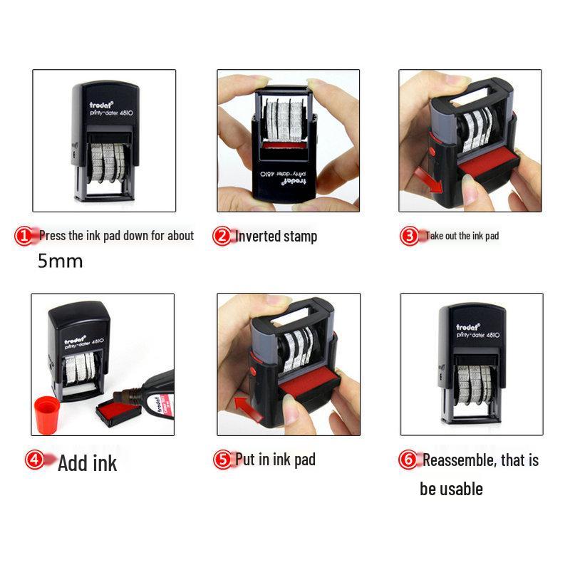 Zhuoda Date Adjustable Self-Inking Stamp 4810 with Built-in Ink Pad