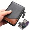 Vintage Herren Geldbörse Visitenkarten Münzbörse PU Leder Münzfach Kartenhalter Tragbar Reißverschluss Clutch Karten Geldbörse Kurz Lar