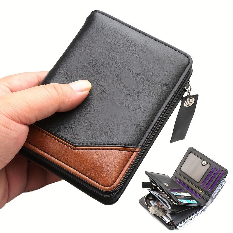 Vintage Herren Geldbörse Visitenkarten Münzbörse PU Leder Münzfach Kartenhalter Tragbar Reißverschluss Clutch Karten Geldbörse Kurz Lar