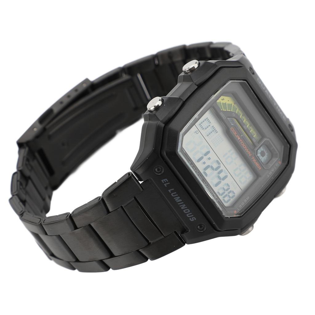 Dijital Spor Saati Dış Mekan Paslanmaz Çelik Kayış LED Arka Aydınlatma Dijital Ekran Elektronik Saat Parlayan Erkek Dış Mekan