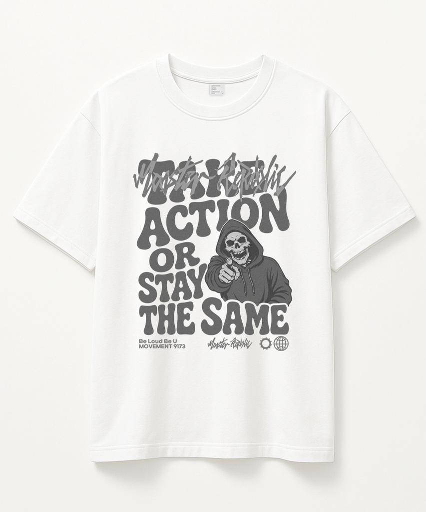 MONSTER REPUBLIC Take Action Gray T-Shirt White_9173