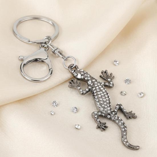 Keychain Pendant Sparkling Rhinestones Gecko Shape Zinc Alloy Key Holder with Electroplated Lobster Clasp Backpack Accessory