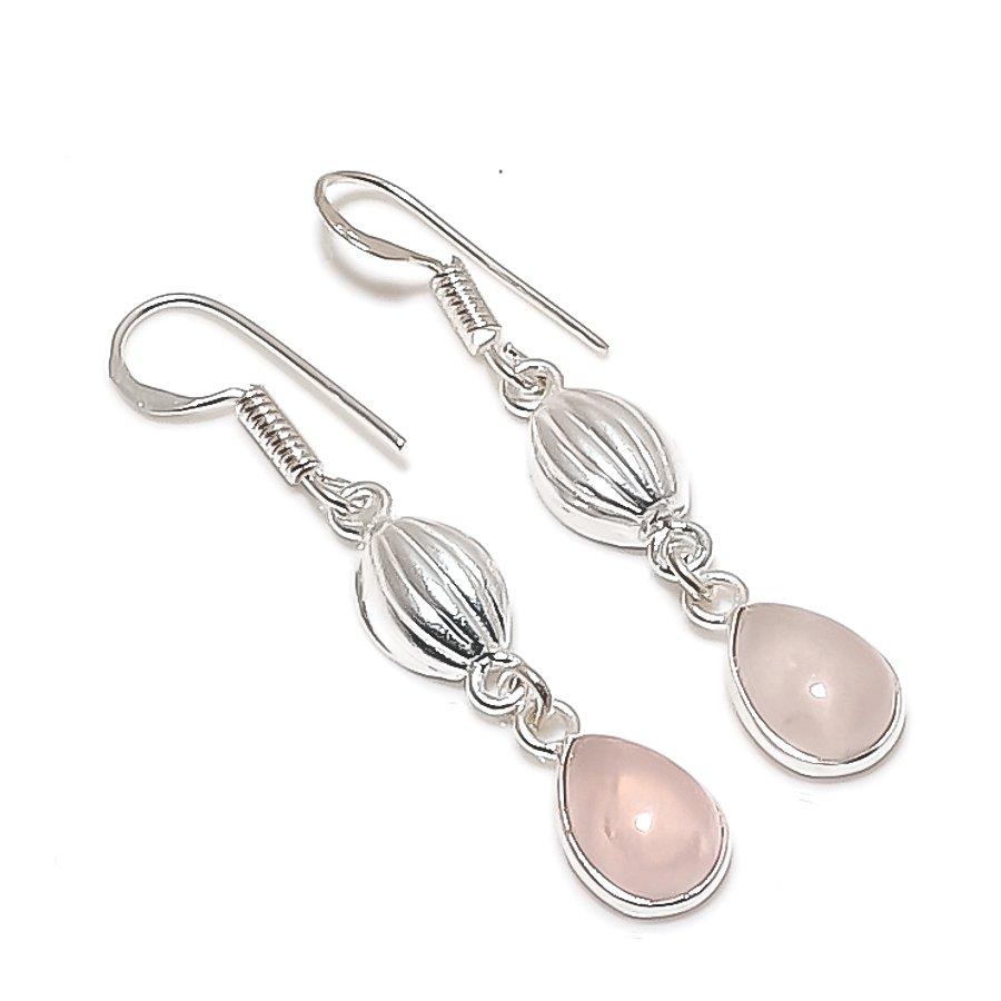 Natural Rose Quartz Gemstone 925 Sterling Silver Jewelry Earring 1.77 AE-12565