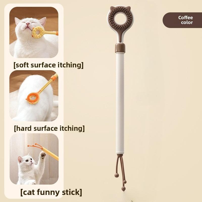 

1PC Cat 3-in-1 Telescopic Beauty Tool, Double-sided Massage Anti-itching Stick and Interactive Cat Teaser Stick, Suitable for Pet Hair Removal Brush