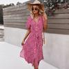 Beach Summer Dress Shirt Floral Vintage High Waist Dresses Women Casual Loose Single-Breasted Slim Elegant Robe
