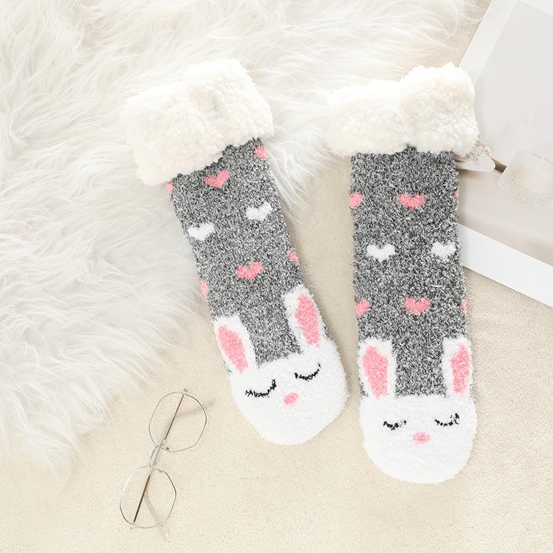 Women's Winter Cute Thick Slipper Socks with Grippers Non Slip Warm Fuzzy Socks With Soft Fleece Lined Home Grips Socks for Women Fluffy Slipper Socks