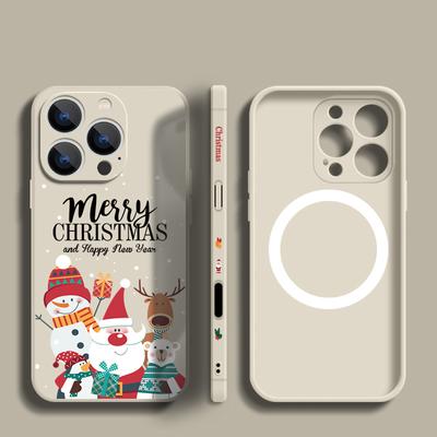 Christmas Santa Elk Pattern Slim Magnetic Cover For iPhone 16E 15 Pro Max 14 13 12 Pro 11 for Magsafe Matte Shockproof Soft TPU Lanyard Phone Case