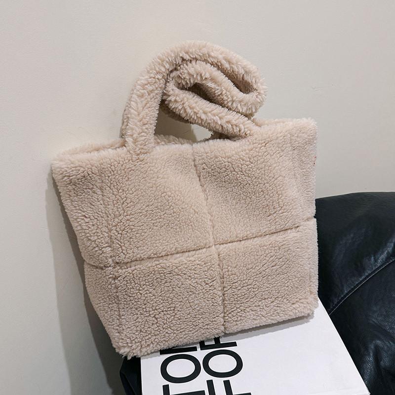 IELGY Autumn Winter Particle Lamb Wool Tote Bag Large Capacity Portable One-Shoulder Wool Bag