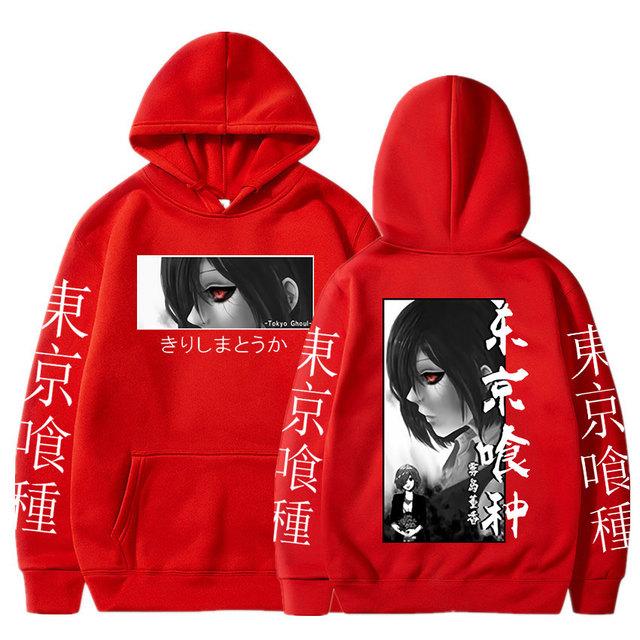 

Толстовки с капюшоном из японского аниме «Токийский гуль» Touka Kirishima Eyes, хлопковые пуловеры с мультяшным принтом для мужчин и женщин, повседневная толстовка большого размера, уличная одежда в стиле Харадзюку L красный
