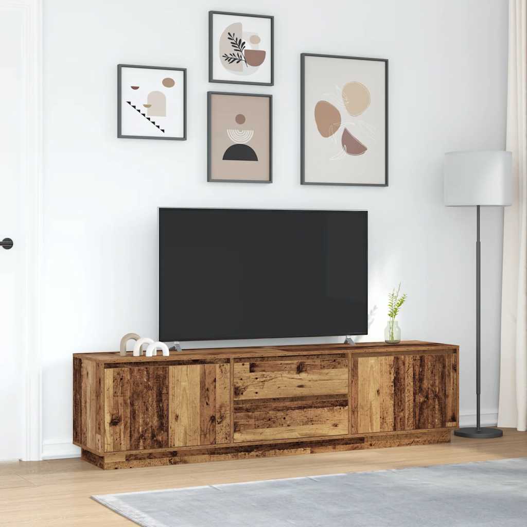 TV Stand with LED Lights Reclaimed Wood Look 193.5x41x50 cm