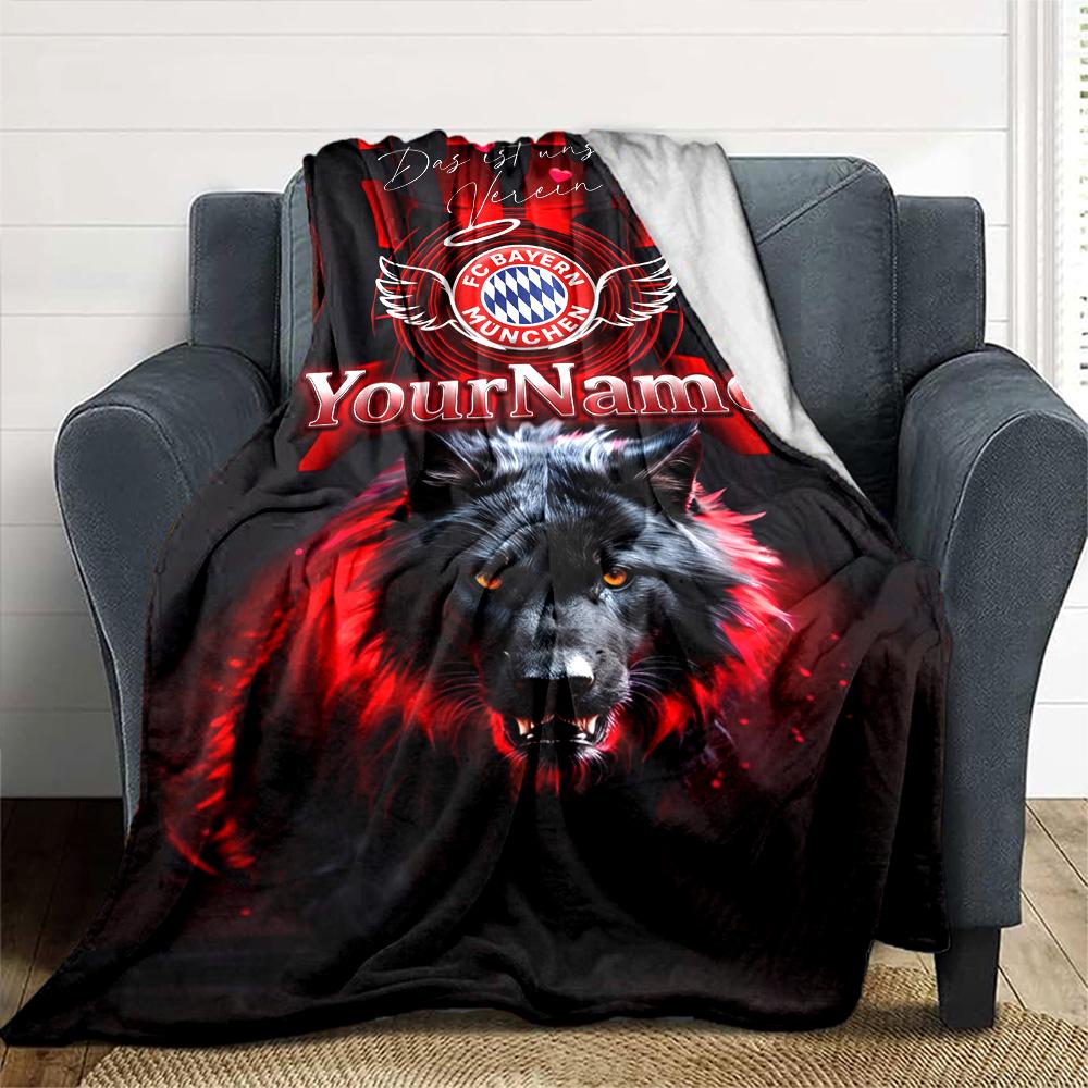 Bayern Munich Personalized Text Blanket Multi-purpose Customizable Blanket Soft Warm Cozy for Nap Bed Office Picnics Four Seasons Universal