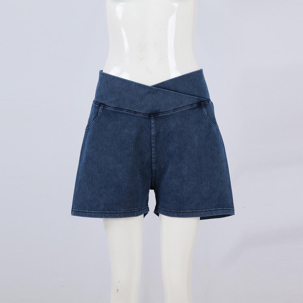 Damenmode Lässig Sommer Cross High Waist Denim Yoga Drei Hosen Shorts