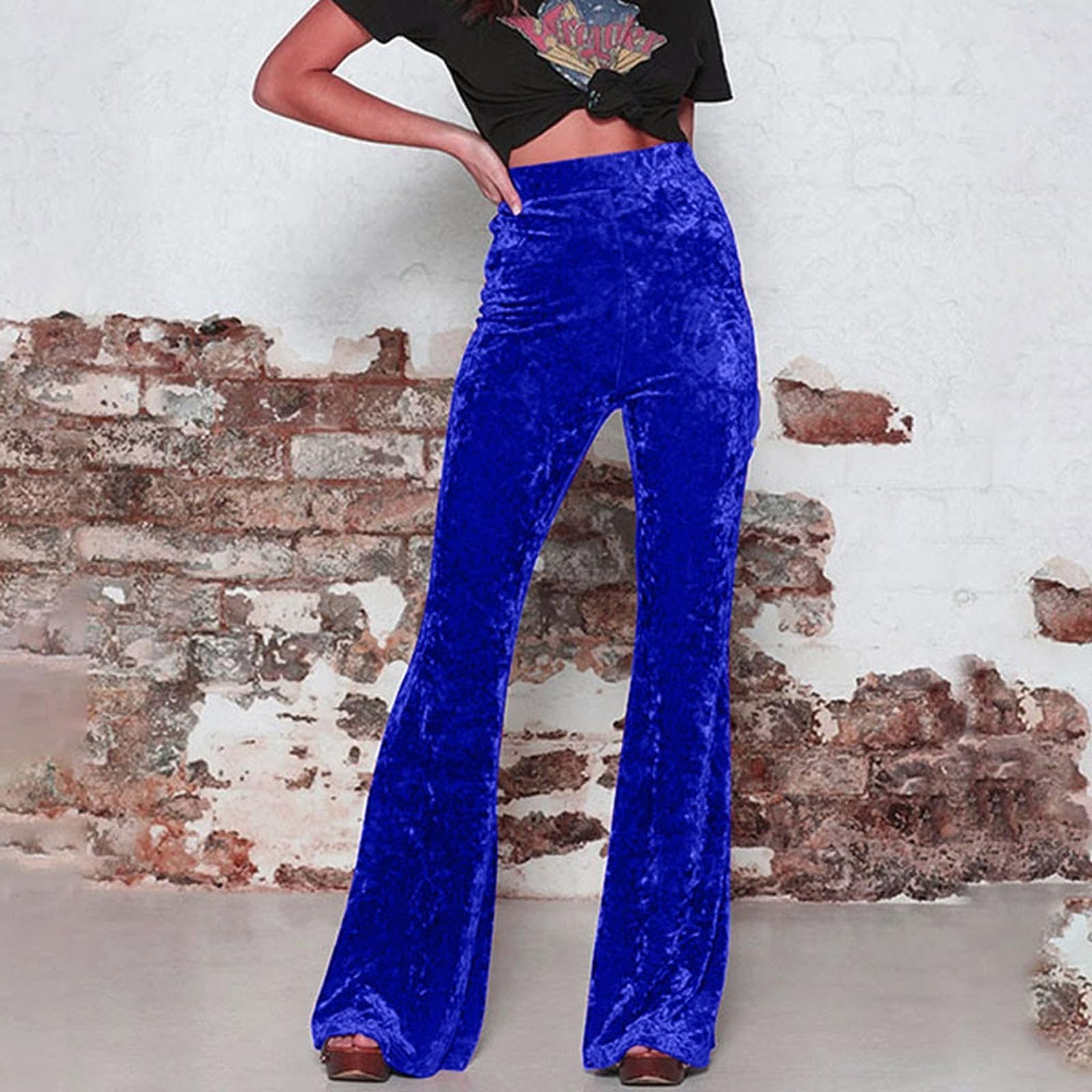 

Fashionable Women s Retro Color High-waisted Casual Wide-leg Pants XXL синій