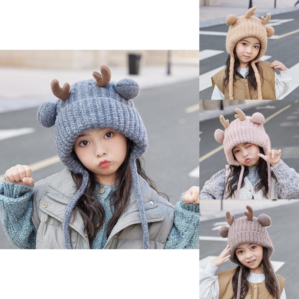 Toddler Reindeer Eared Knit Cap With Windproof And Thermal Features For Winter