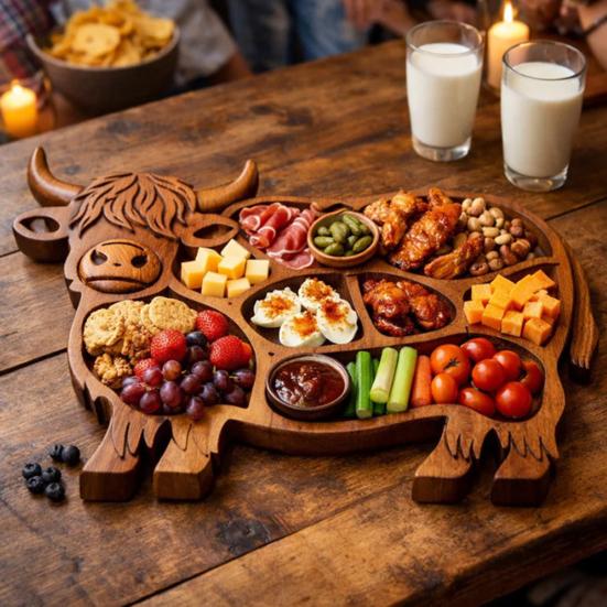 Drewniana deska do serwowania wędlin i serów ze zwierzętami i przegródkami Styl wiejski Królik Krowa szkocka Koń Orzeł Ser Przekąski Taca do serwowania Talerz na przystawki