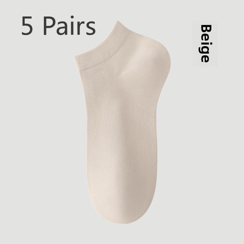 

5 пар женских летних носков из чистого хлопка, впитывающих пот, тонких, антибактериальных и дезодорирующих, без косточек 5 Pairs бежевый