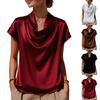 Womens Short Sleeve Blouses Satin Cowl Neck Design Short Sleeve Blouses for Women Loose Fit Women's Short Sleeve Tops for Daily Wear