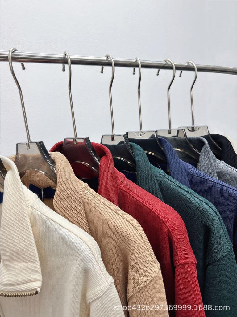 Unisex Little Horse Logo Half-Zip Stand Collar Knit Sweatshirt - Long Sleeve, Spring/Autumn Style