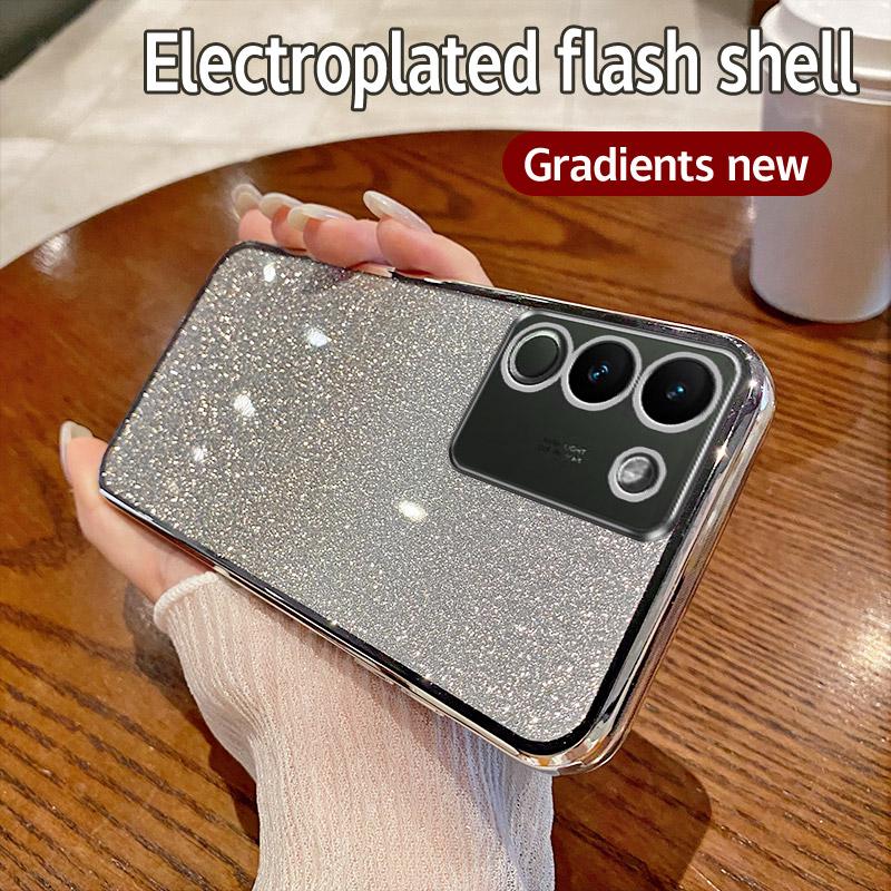 For Vivo Y200 5G Case Vivo V30e Global Phone Case Shiny Glitter Plating Silicone Camera Lens Soft Back Cover