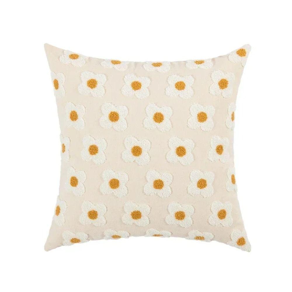 

Cotton Cushion Cover Embroidery Flowers Pillow Cover Flower Pattern Pillowcase Living Room 45x45cm білий