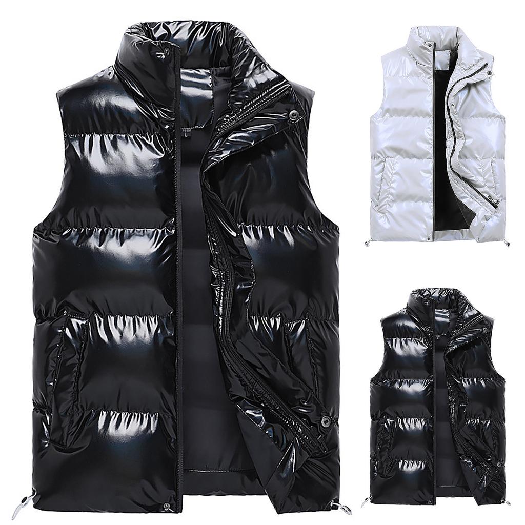 Men's Solid-color Zipper Vest, Men's And Women's Stand-up Collar Sleeveless Outdoor Casual Warm Vest Jacket