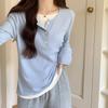 Small-breasted Fake Two-piece T-shirt Women's Long-sleeved Early Autumn Design Niche Contrasting Color Loose Top with Bottoming Shirt